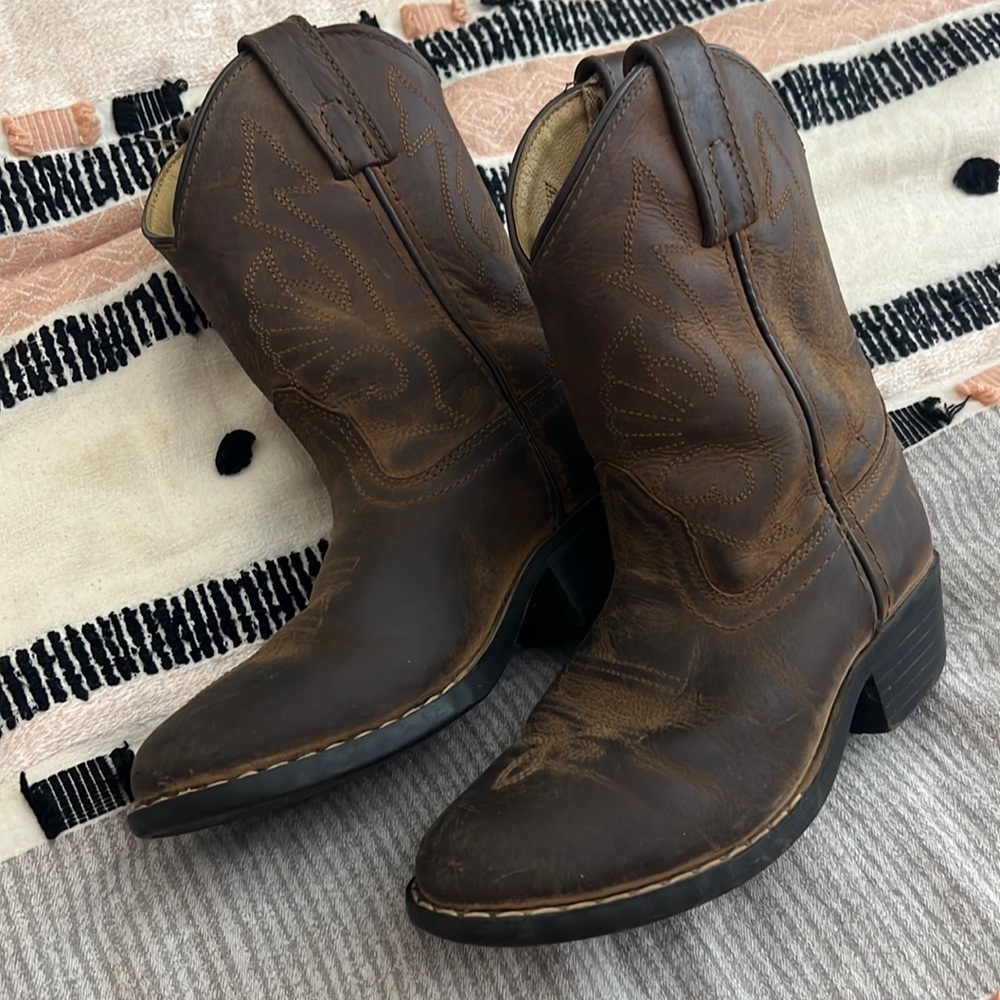 Kids Masterson Boot Co. brown leather cowboy boots